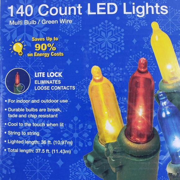 Merry Brite 140 ct LED Lights Multi Color Bulb Christmas Patio Kids Room Decor - Picture 7 of 8